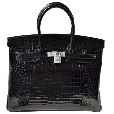 hermes 35cm black crocodile birkin bag with diamonds